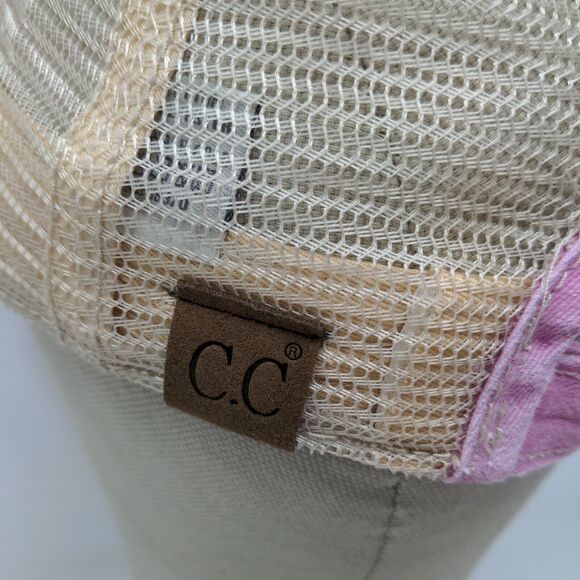C.C. Womens Strapback Mesh Back Hat Pink Adjustable Distressed - Picture 8 of 12